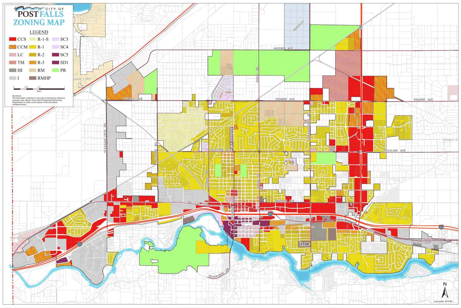 Full-size City of Post Falls zoning map